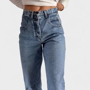 High waisted straight leg vintage blue denim jeans